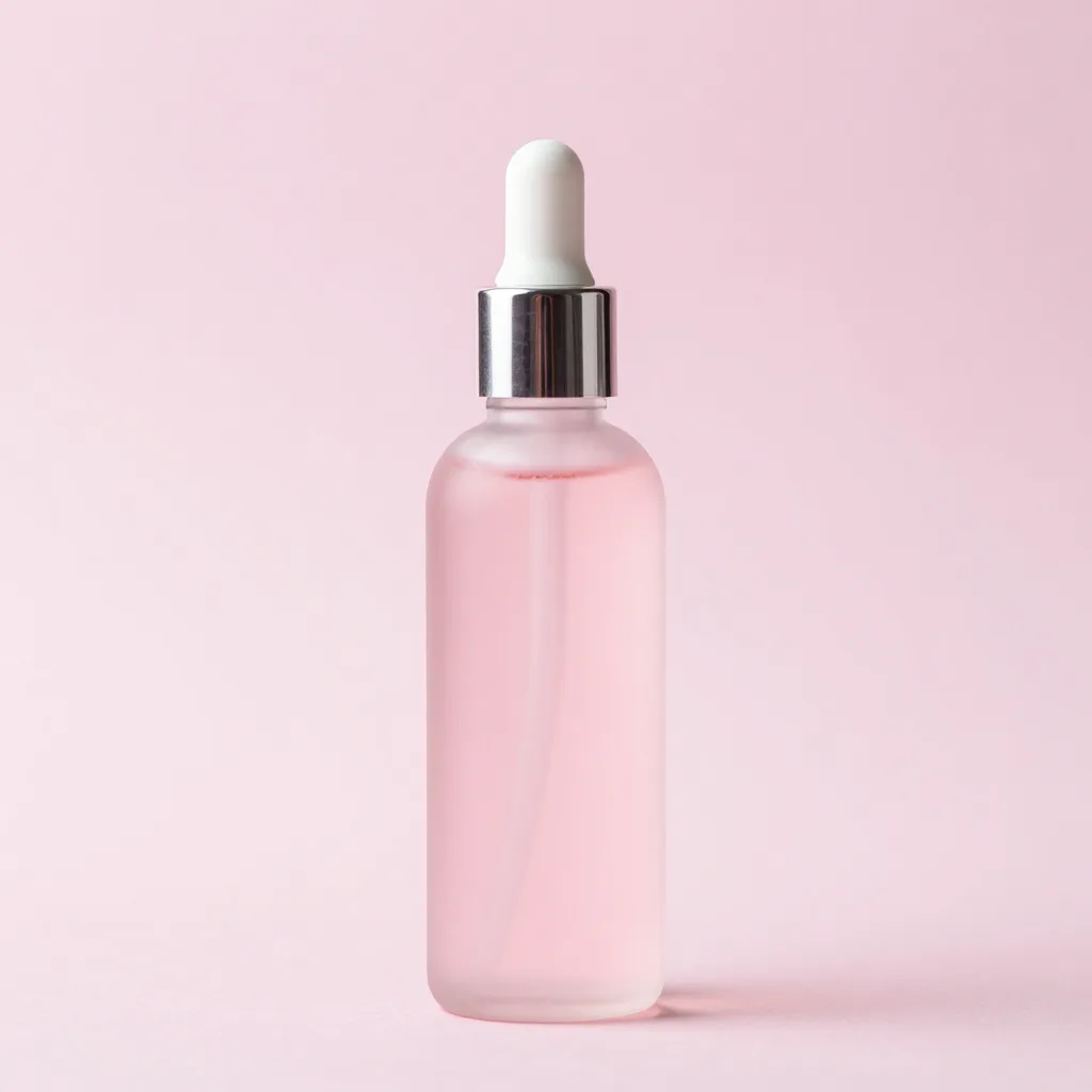 A bottle of rose water mist on a light background