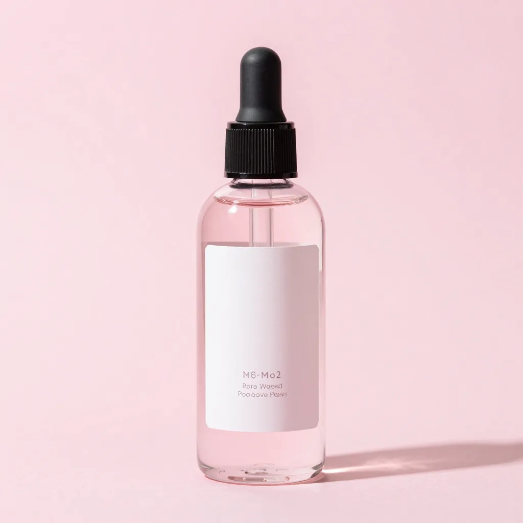 A 100ml bottle of pure rosewater on a light background