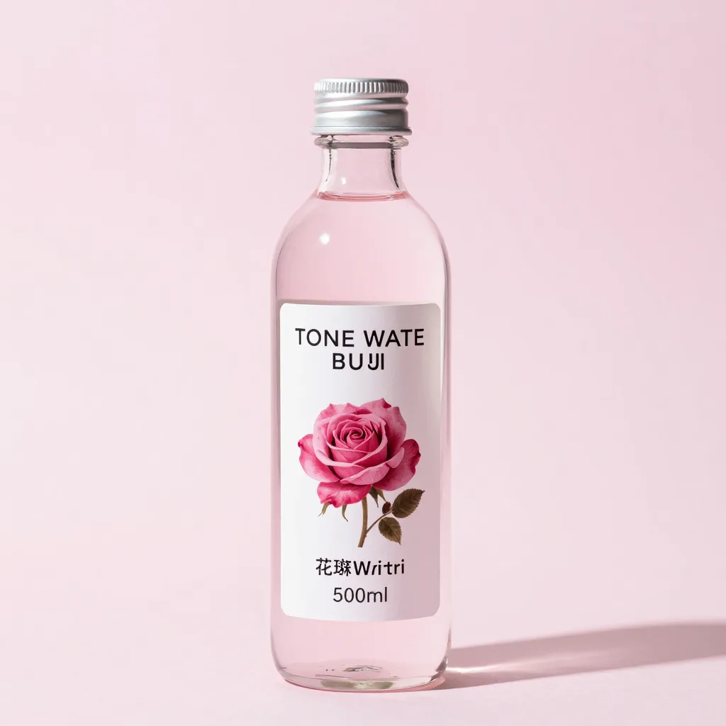 A 500ml bottle of pure rosewater on a light background