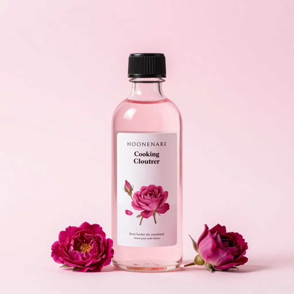 A bottle of cooking rosewater on a light background