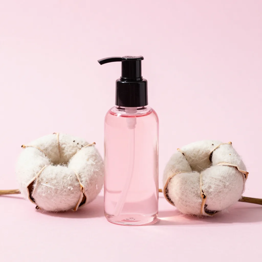 A spring harvest set of rosewater in cotton on a light background